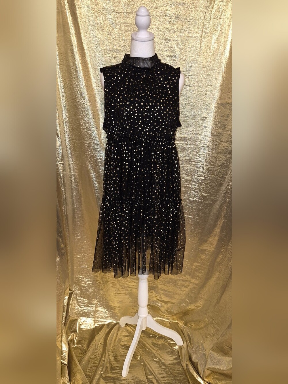 Black Sleeveless Star-Print Midi Dress